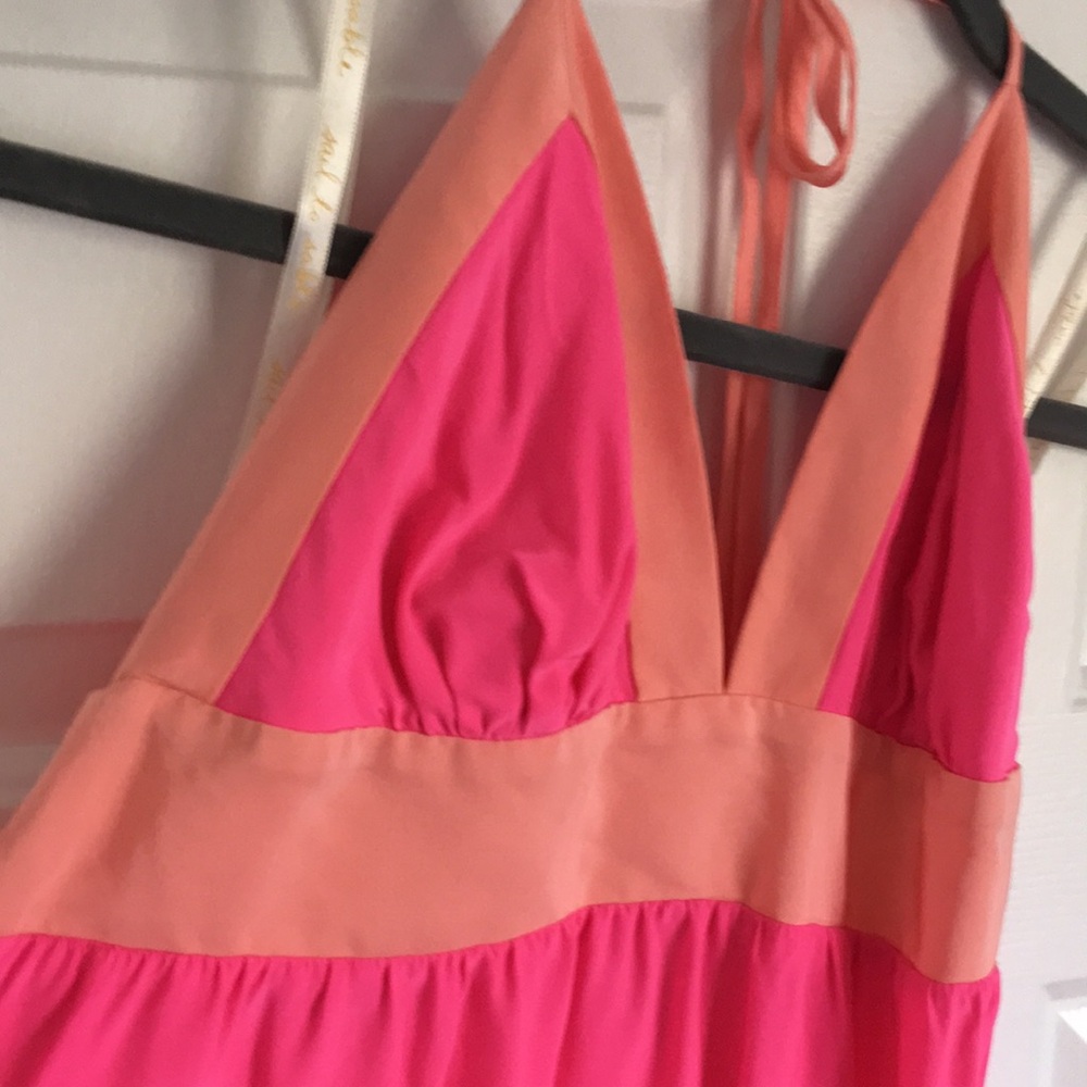 Sail to Sable bright pink 100% silk halter top maxi dress M